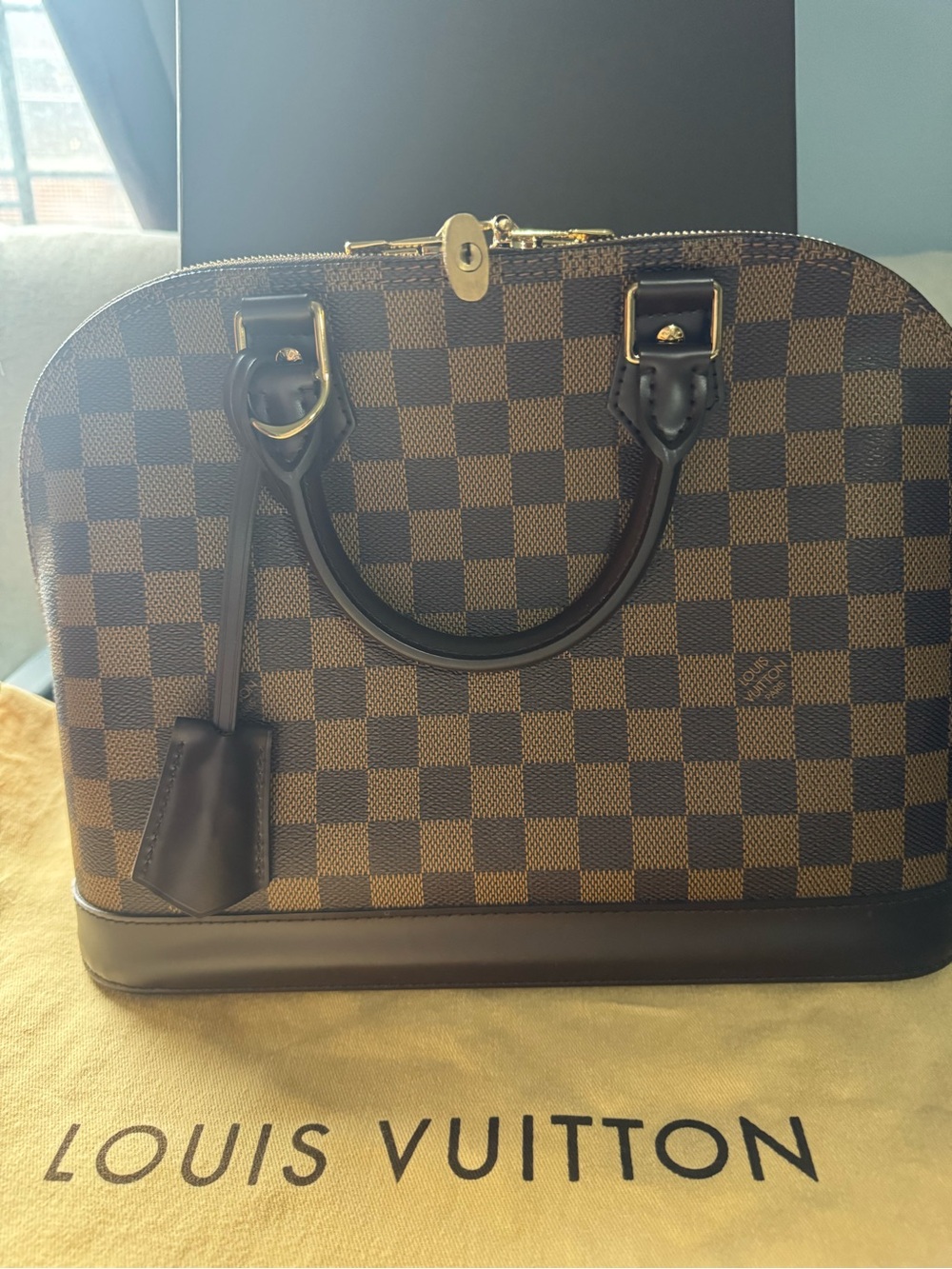 Louis Vuitton Brown Damier Ebene Alma PM Satchel with Gold Hardware